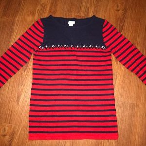 J. Crew Brenton Red and Navy Striped Sweater